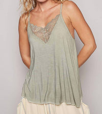 Pol - Women's Strap Lace Detail Tank Top