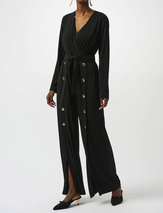 Joseph Ribkoff - Belted Split Wide Leg Jumpsuit