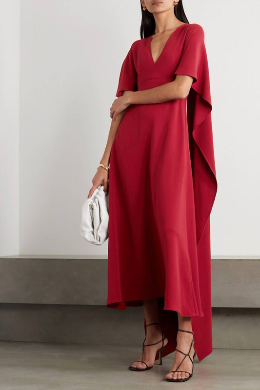 Valentino - Cape Effect Lace Trimmed Dress