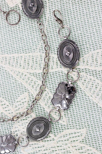 LETO Women's Geometric Western Chain Belt in antique silver - women's accessory - detail view