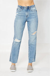 Judy Blue - Women's Bryant High Waist Rigid Magic Destroy Straight Jeans