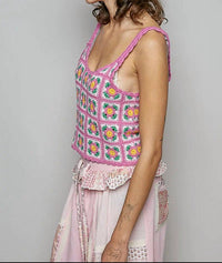 Pol - Crochet Floral Block Knit Top