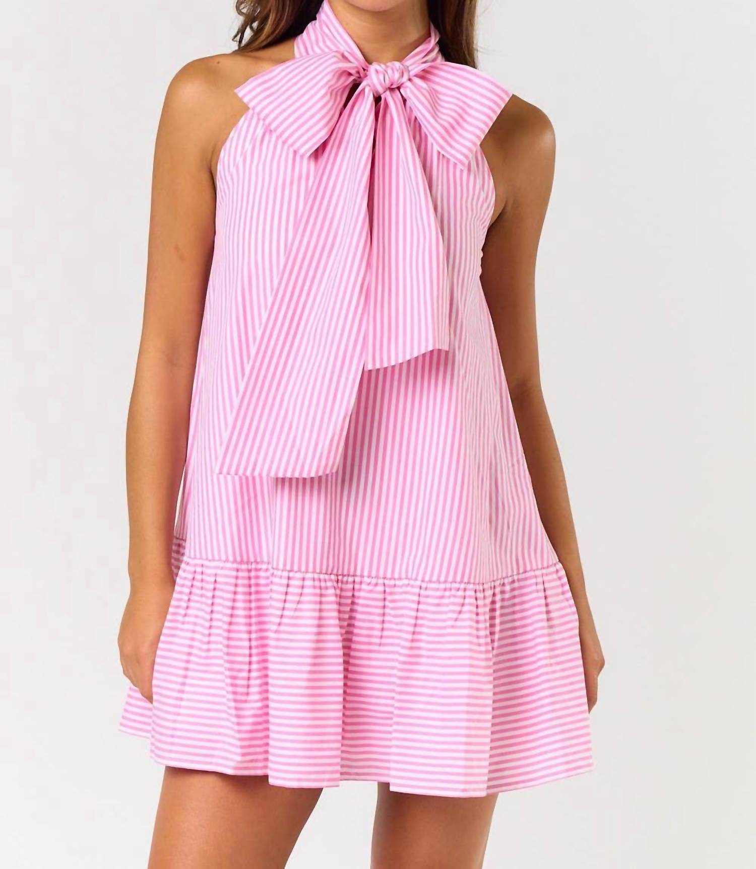Lalavon - Front Bow Sleeveless Mini Dress
