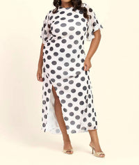 Fashion Szn Curve - Large Polka Dot Ruched Side Maxi Dress - Plus