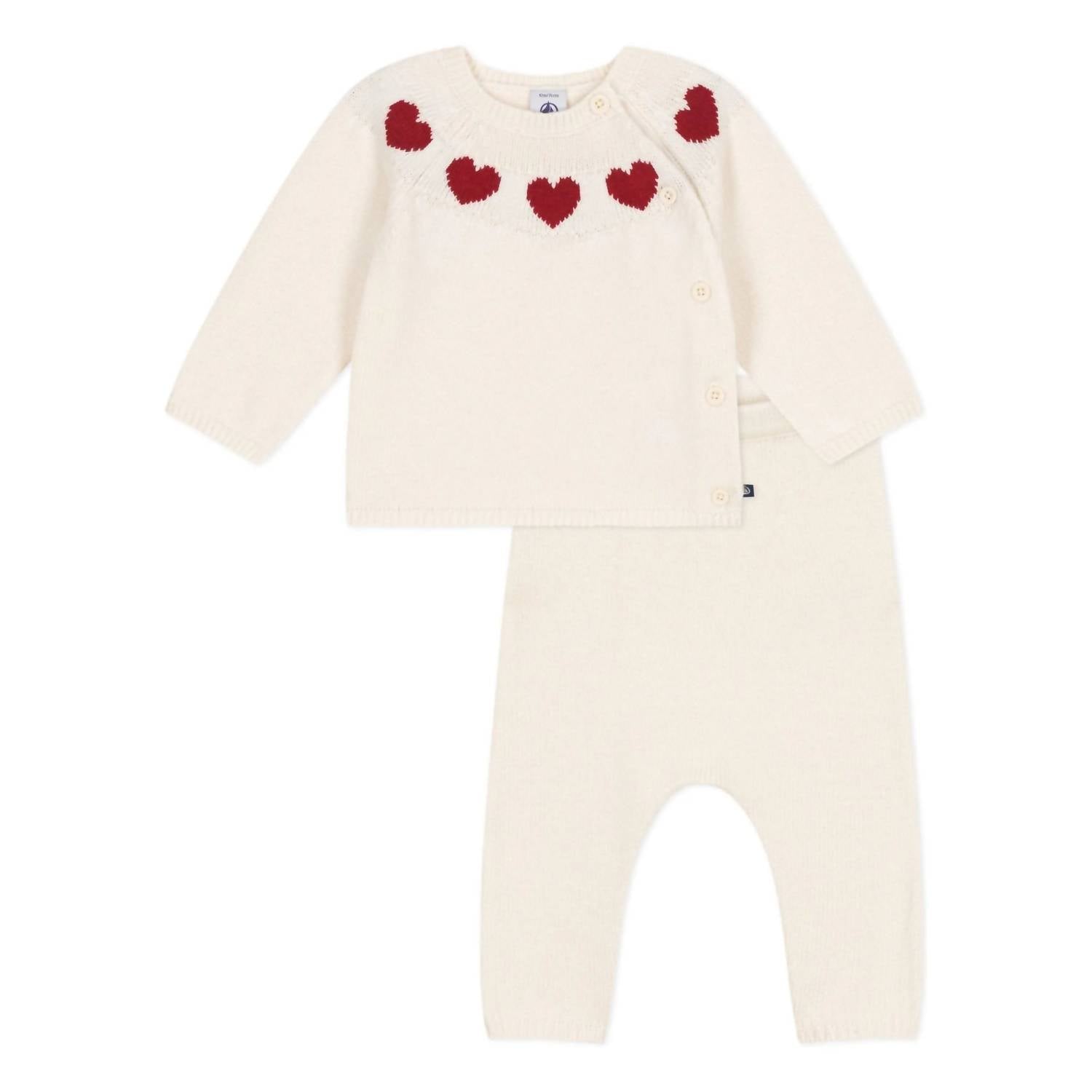 Petit Bateau - Girl's Knit Heart Sweater Set