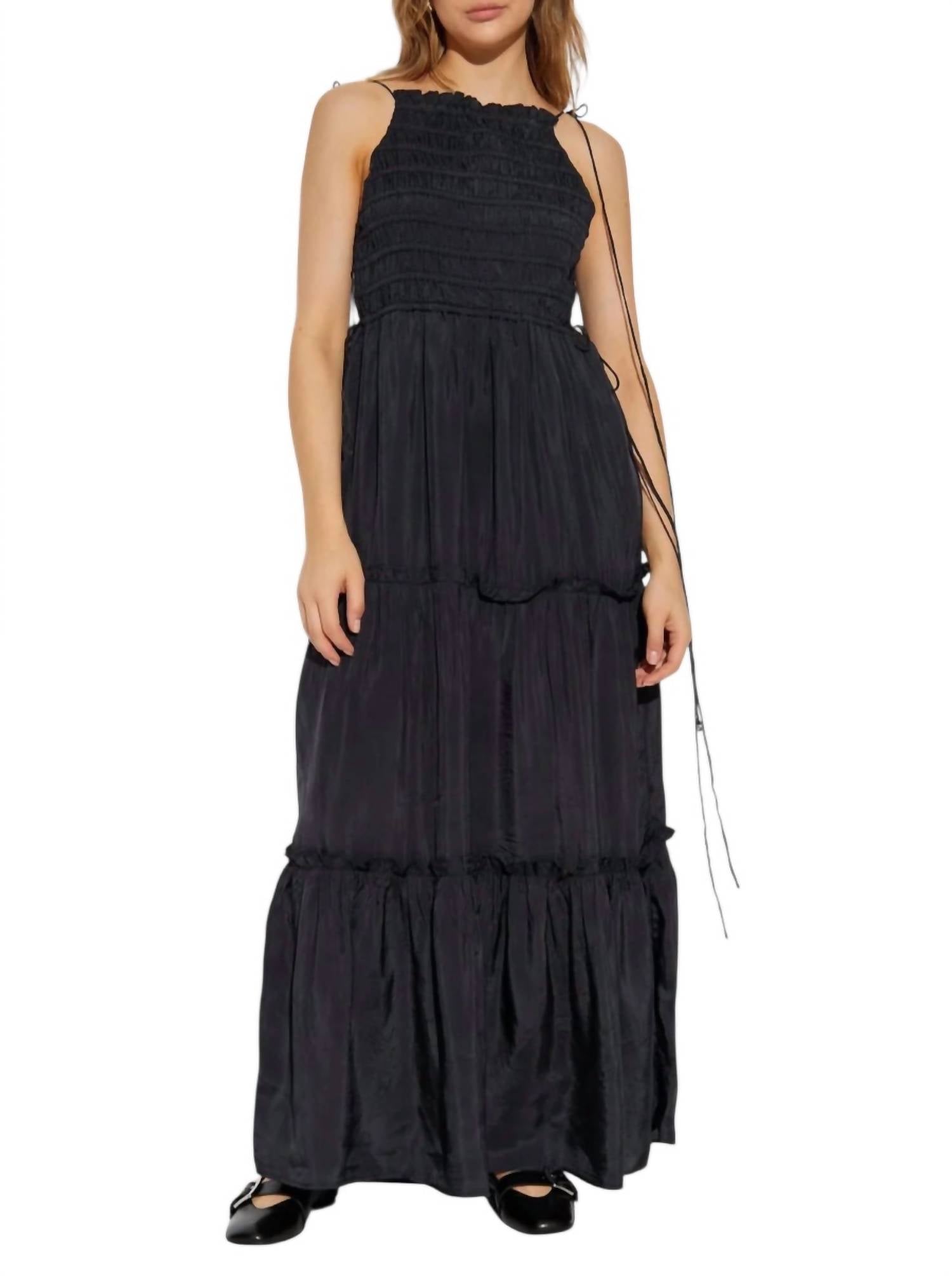 Ganni - Habotai Maxi Smock Slip Dress