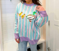 Queen Of Sparkles - Pastel Striped Duck & Chicks Sweater