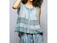 Pol - Round Neck Sleeveless Contrast Crochet Woven Blouse Top