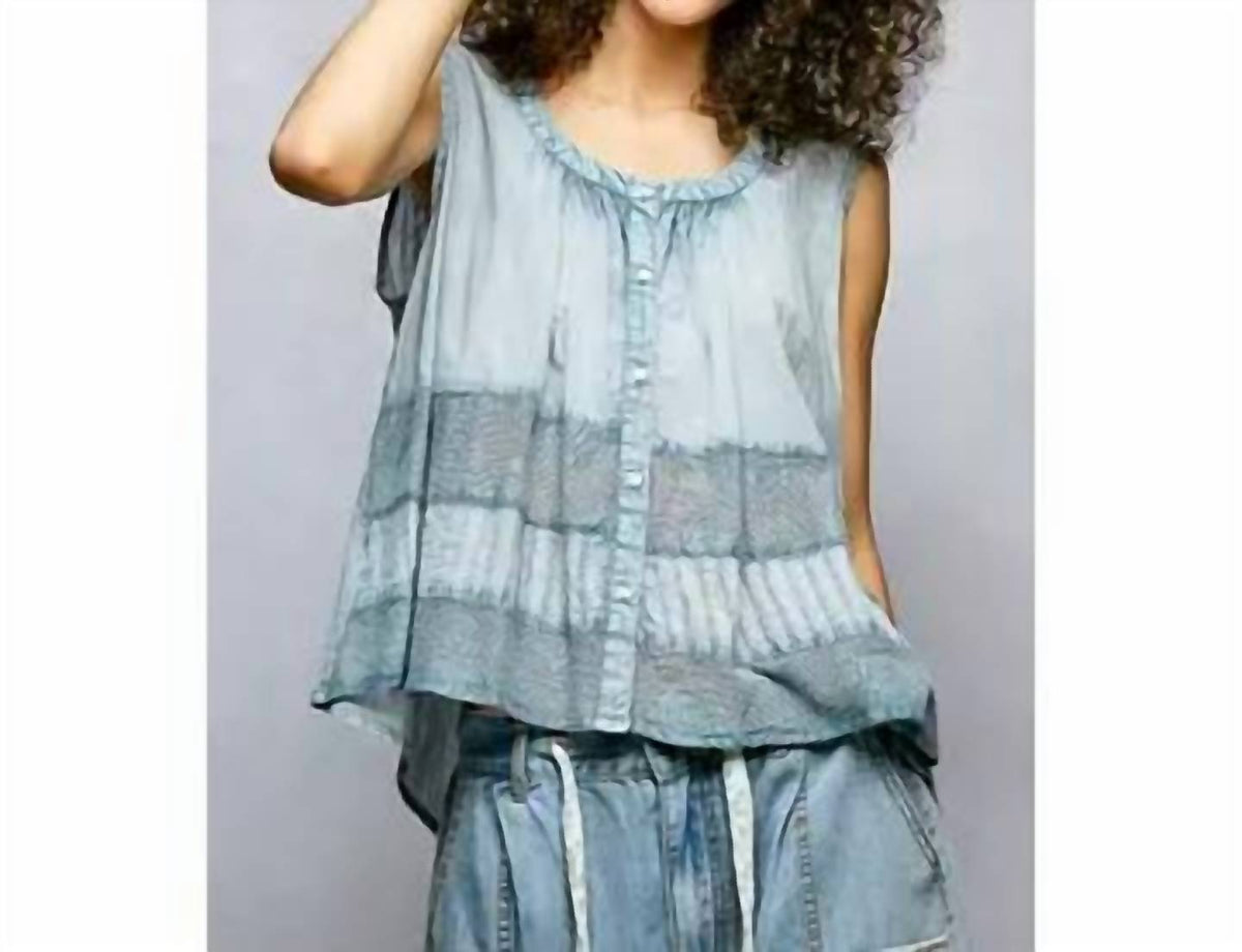 Pol - Round Neck Sleeveless Contrast Crochet Woven Blouse Top