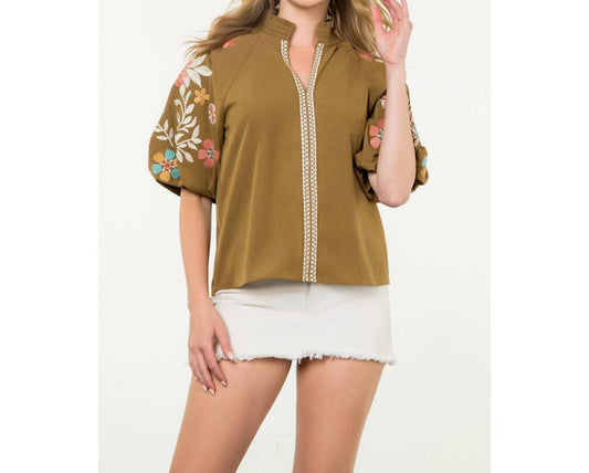 Thml - Embroidered Puff Sleeve Corduroy Top
