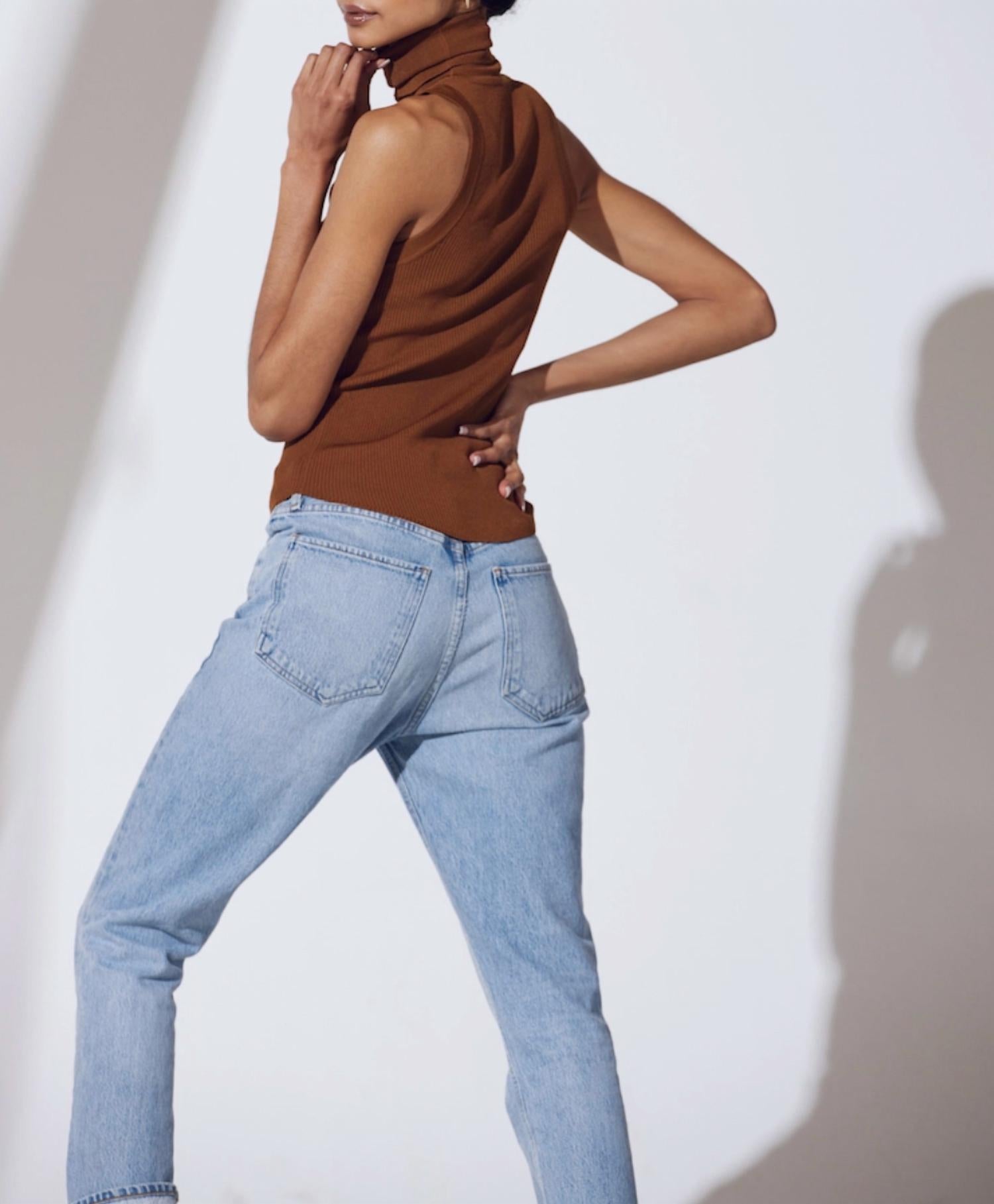 NOON RIBBED MODAL-BLEND JERSEY SLEEVELESS TURTLENECK TOP