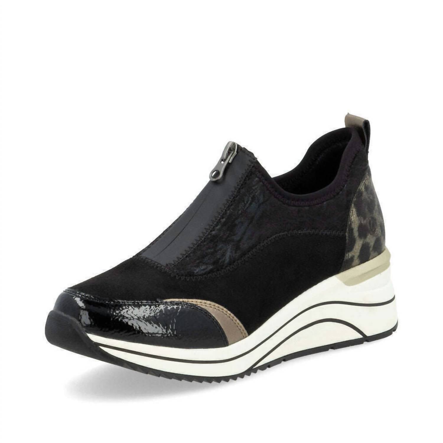 Remonte Women's Wedge Sneaker in black bronze leopard - women's sneaker - alternate view
