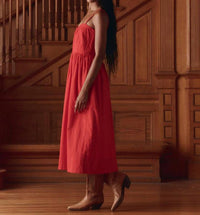 THE GREAT. The Verse Dress in red hot - women's dress - detail view