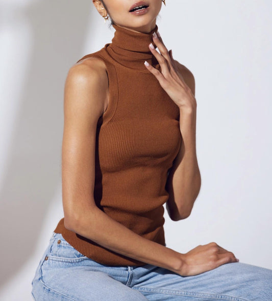 NOON RIBBED MODAL-BLEND JERSEY SLEEVELESS TURTLENECK TOP