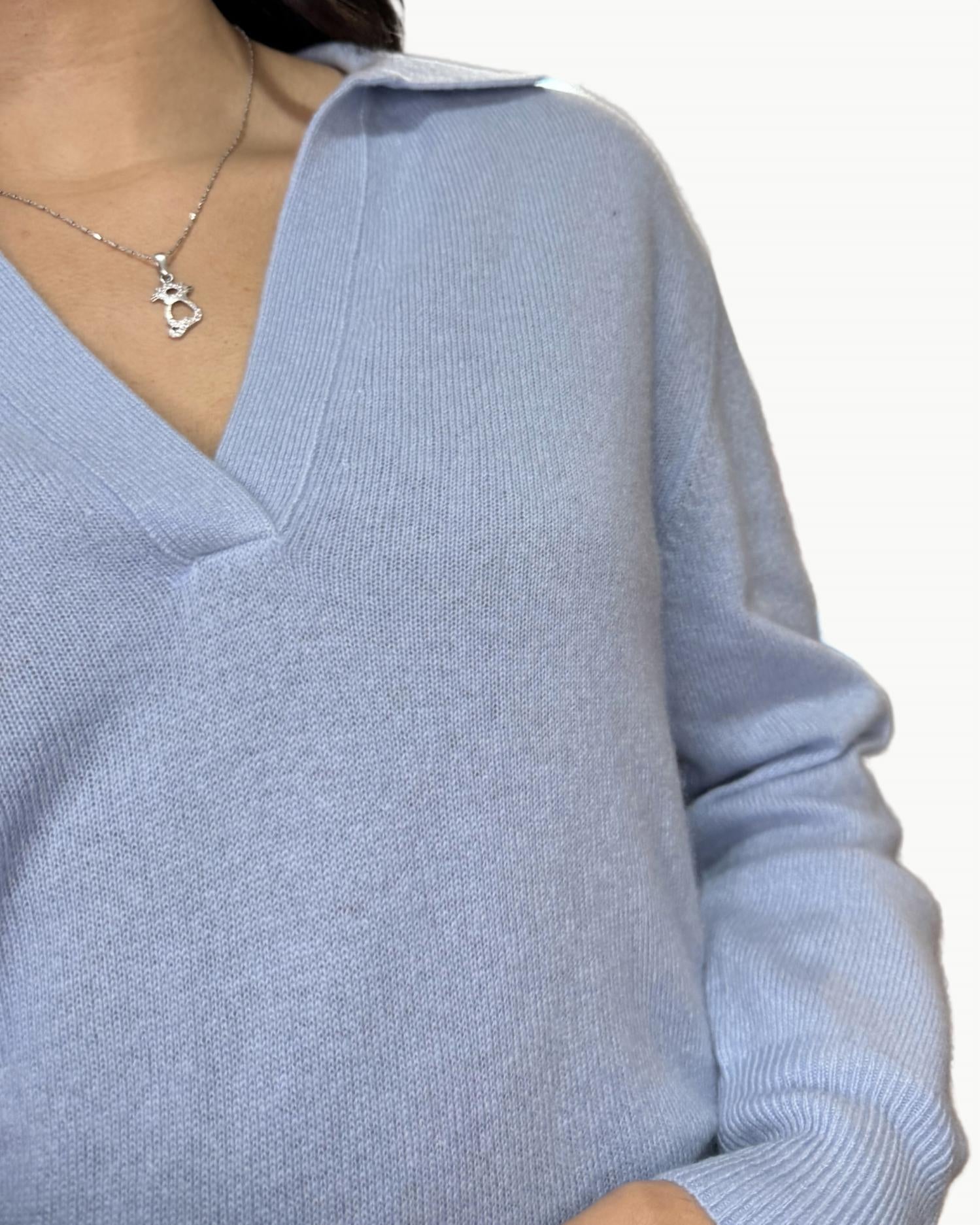 White + Warren - Cashmere V-neck Polo Long Sleeve Top