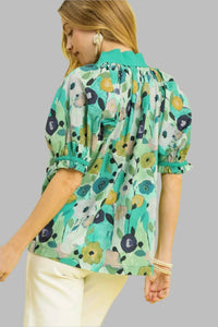 Umgee - Floral Split Neck Puff Sleeve Top