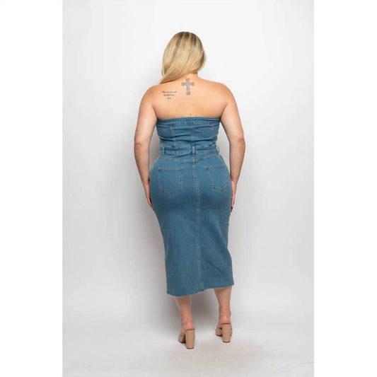 Curve Market - Front Slit Bodycon Denim Tube Dress