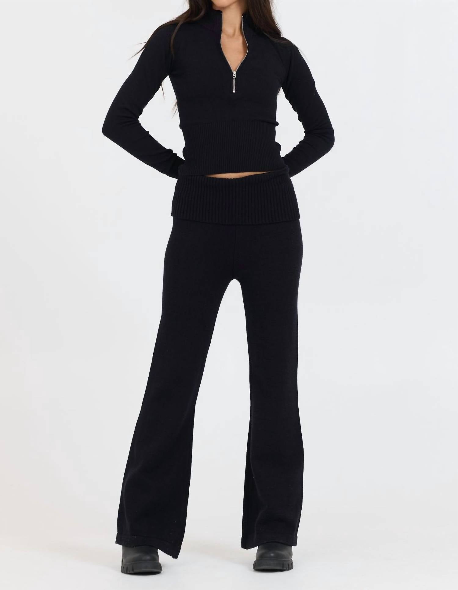 Vintage Havana - Slim Fit Knit Fold Over Flare Pant