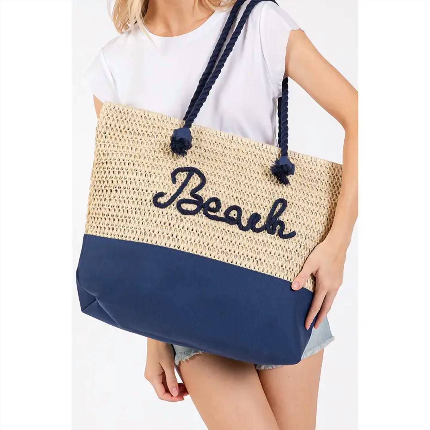 3Am By H&D Accessories - Women's Crochet & Color-sewn Rope Beach Tote Bag