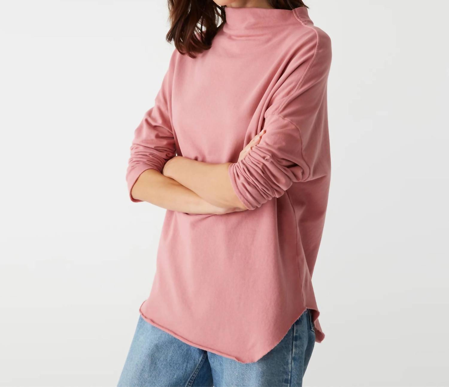 Michael Stars Laurel Mock Neck Top in pink - women's long sleeve top - detail view