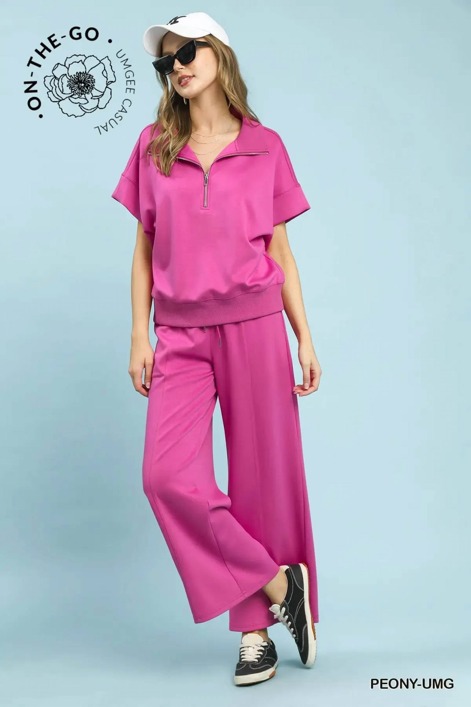Umgee - Peony Luxe Half-Zip Relaxed Top