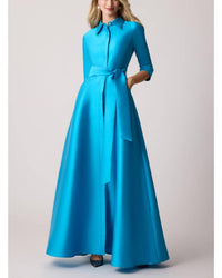 Teri Jon - Mikado Twill Shirt Waist Gown
