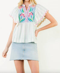Thml - Flutter Sleeve Embroidered Top