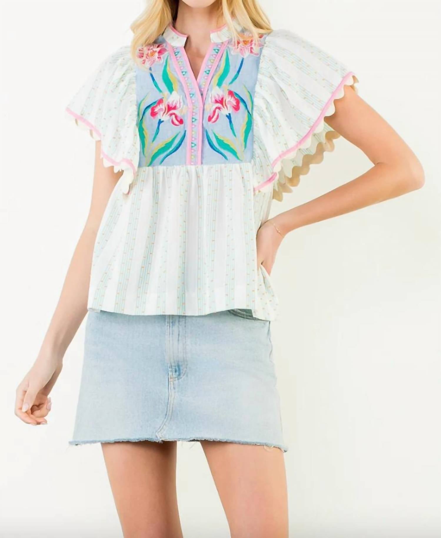 Thml - Flutter Sleeve Embroidered Top