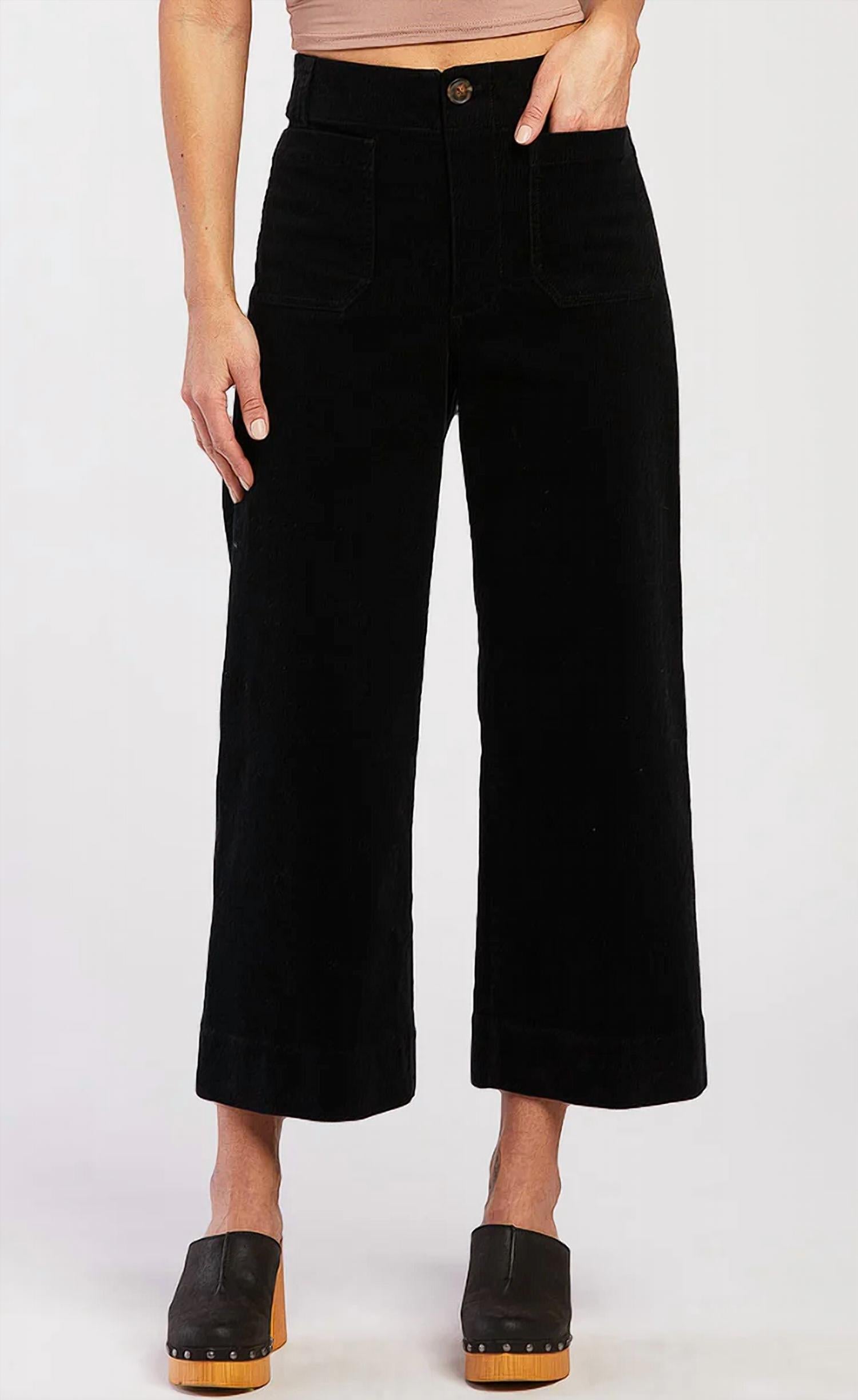 Velvet Heart Alyx Cropped Wide Leg Cord Pant in black - women's pants