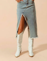 So Me - Midi Denim Front Slit Skirt