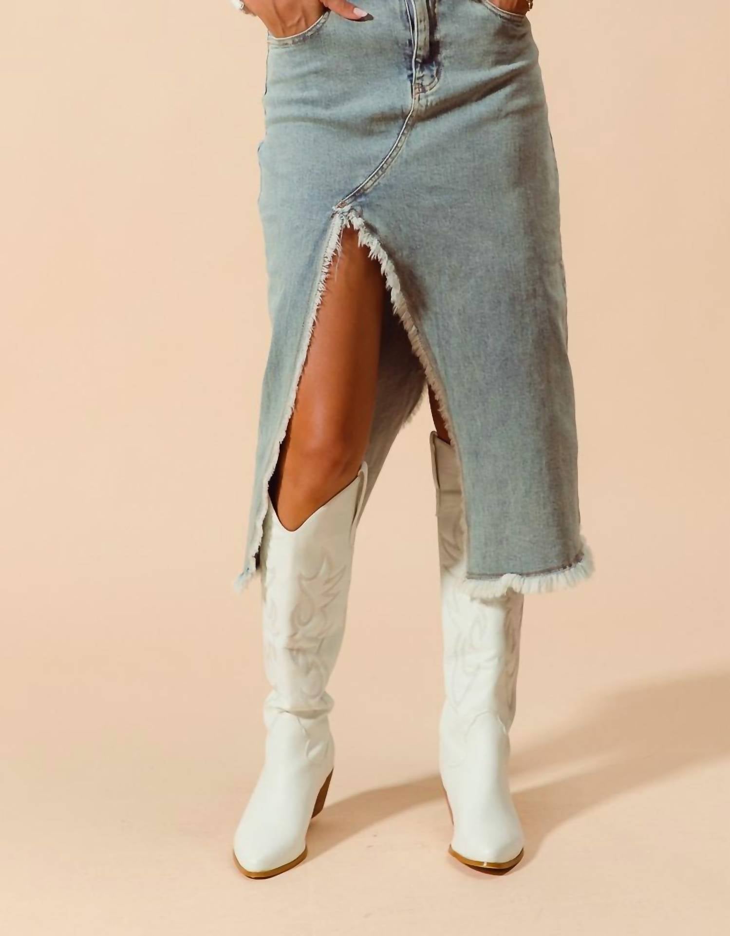 So Me - Midi Denim Front Slit Skirt