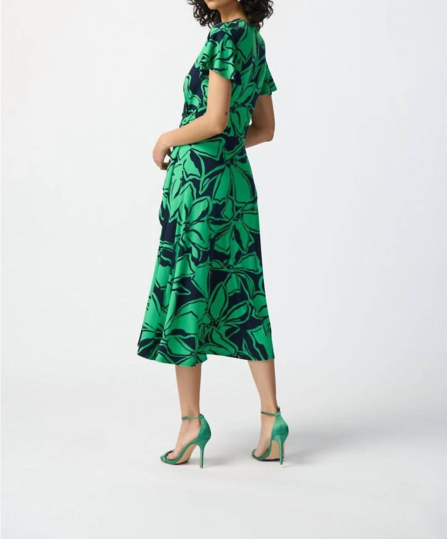 Joseph Ribkoff - Floral Print Faux Wrap Flowy Midi Dress