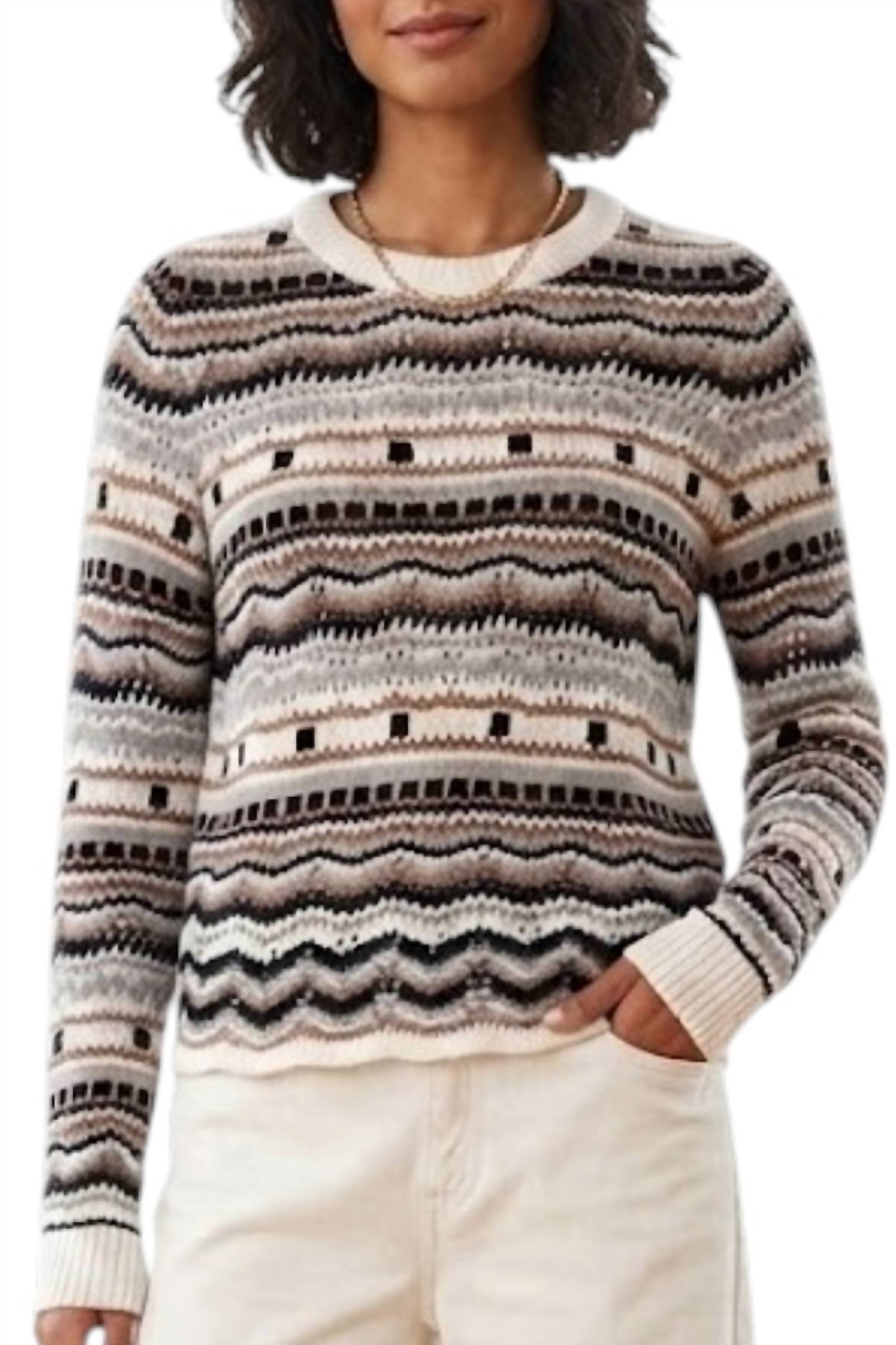 Autumn Cashmere - Pointelle Multi Stripe Crewneck Sweater