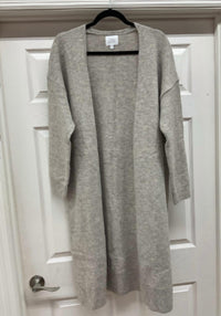 Things Between Long Open Front Cardigan in heather stone - women's cardigan - detail view
