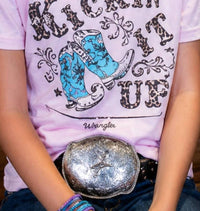 Cowgirl Justice Girls Kickin' It Up Tee in pink - kids' t-shirt - detail view