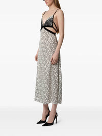Nina Ricci - All-over Logo Print & Lace Insert Midi Dress With Fine Straps