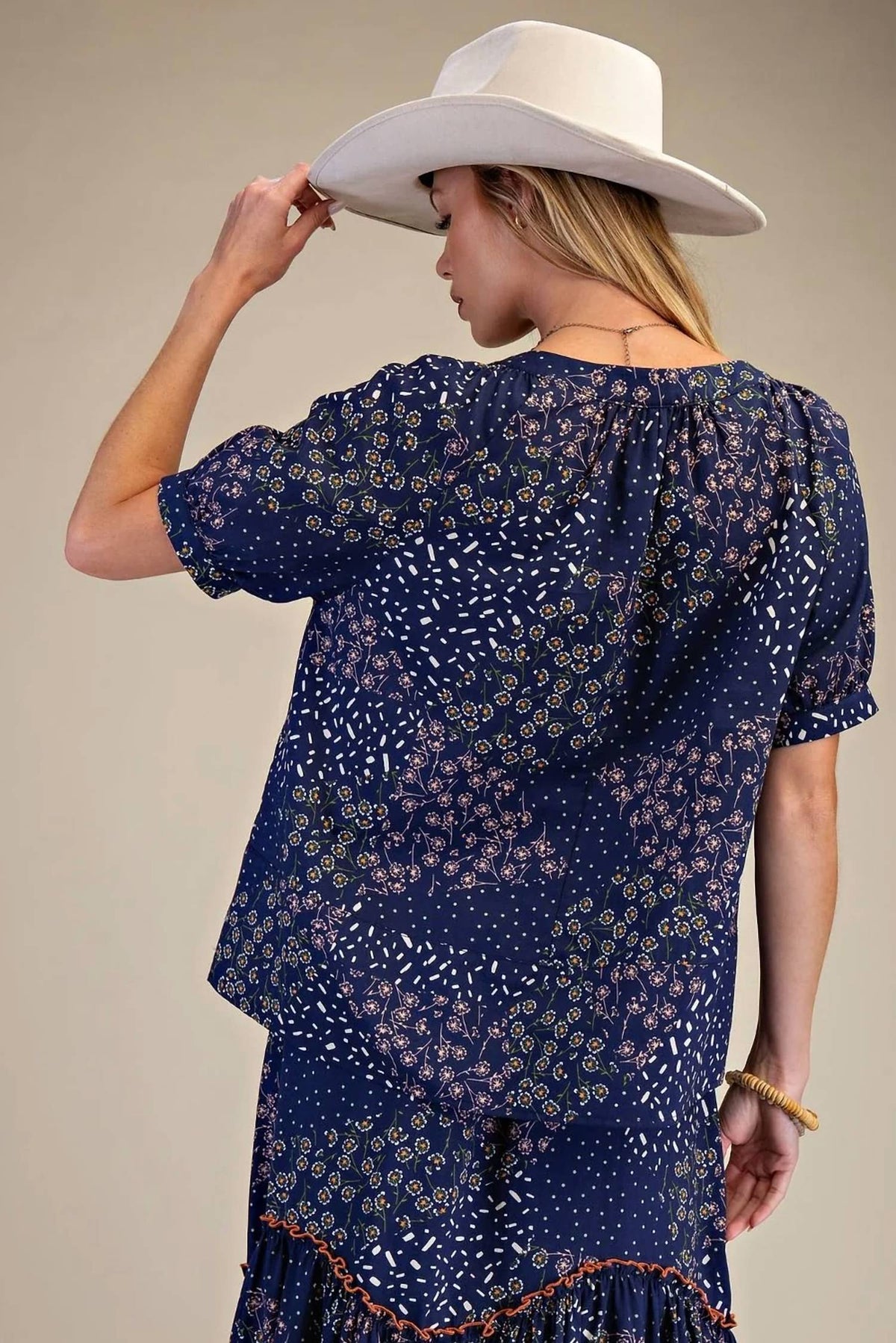 Easel - Round Neck Woven Top