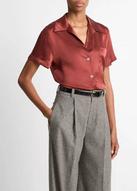 Vince Short Sleeve Button Down in siena - women's blouse - detail view