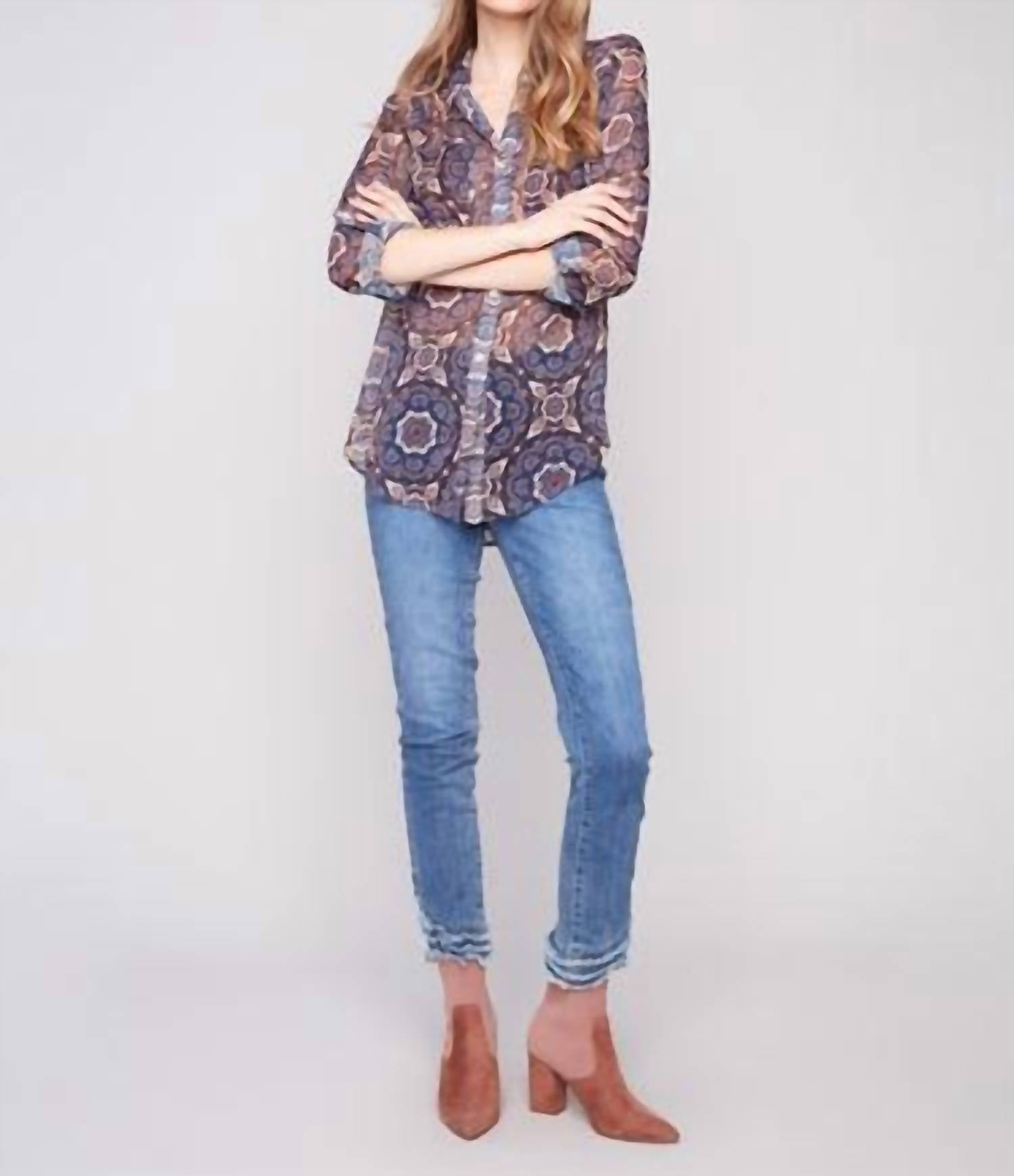 Charlie B - Printed Button-up Blouse