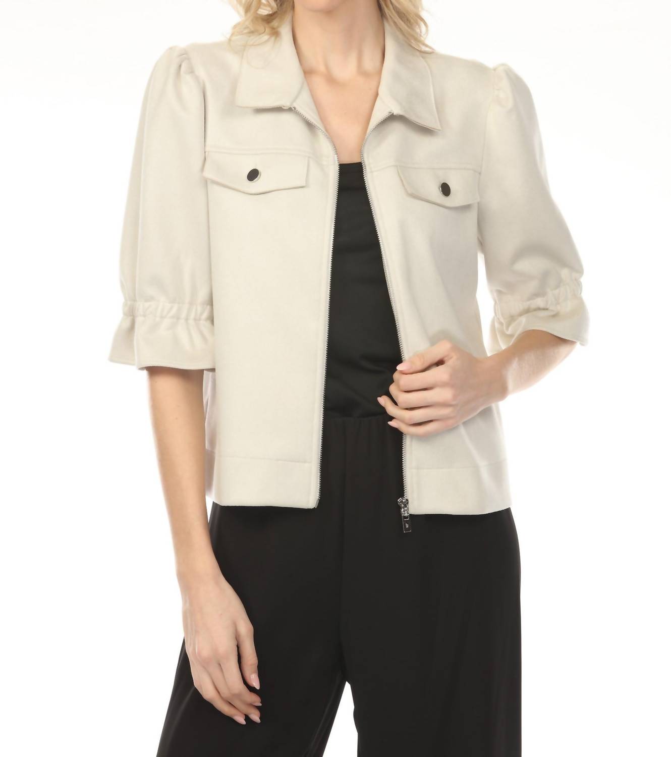 Joseph Ribkoff - Zip Front Puff Sleeve Jacket