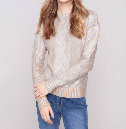 Charlie B - Metallic Cotton Cable Knit Sweater