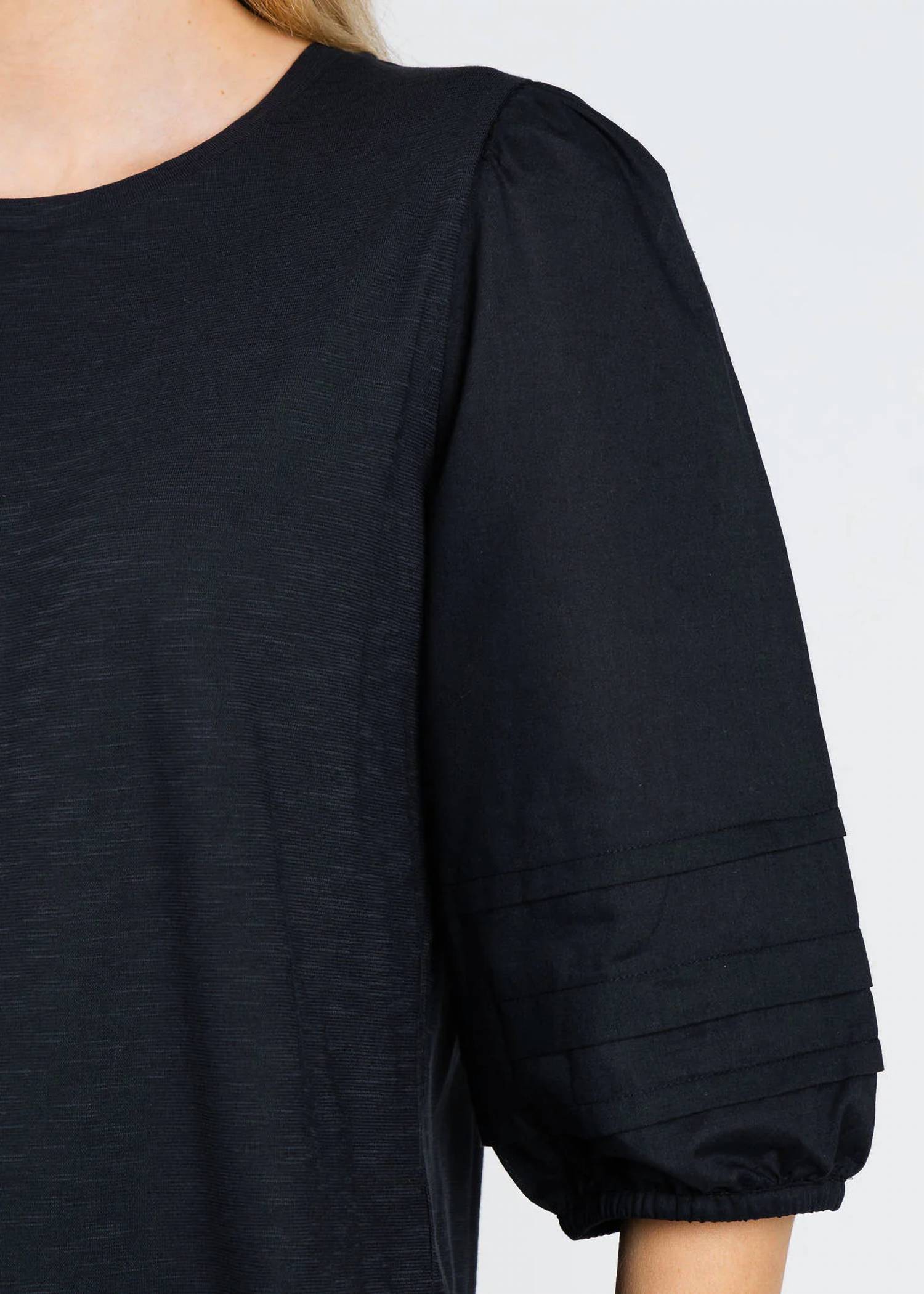 Elliott Lauren - Balloon Sleeve Knit Woven Combo Top