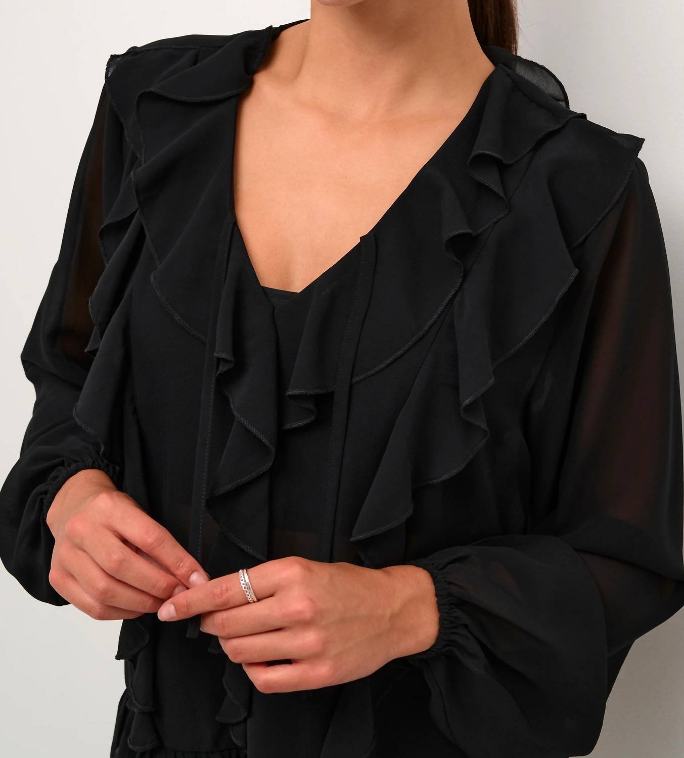 Kaffe - Kaninna V-neck Ruffles Chiffon Blouse