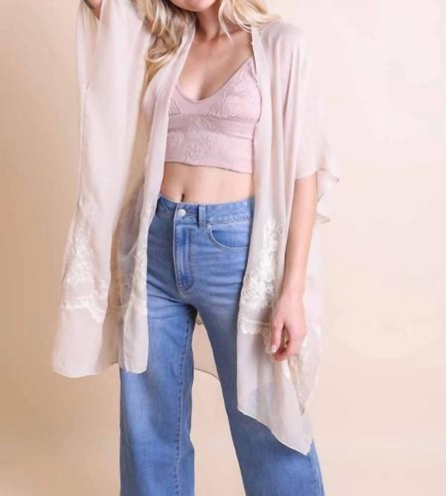 Leto - Lightweight Floral Embroidered Tassels Boho Festival Kimono Wrap