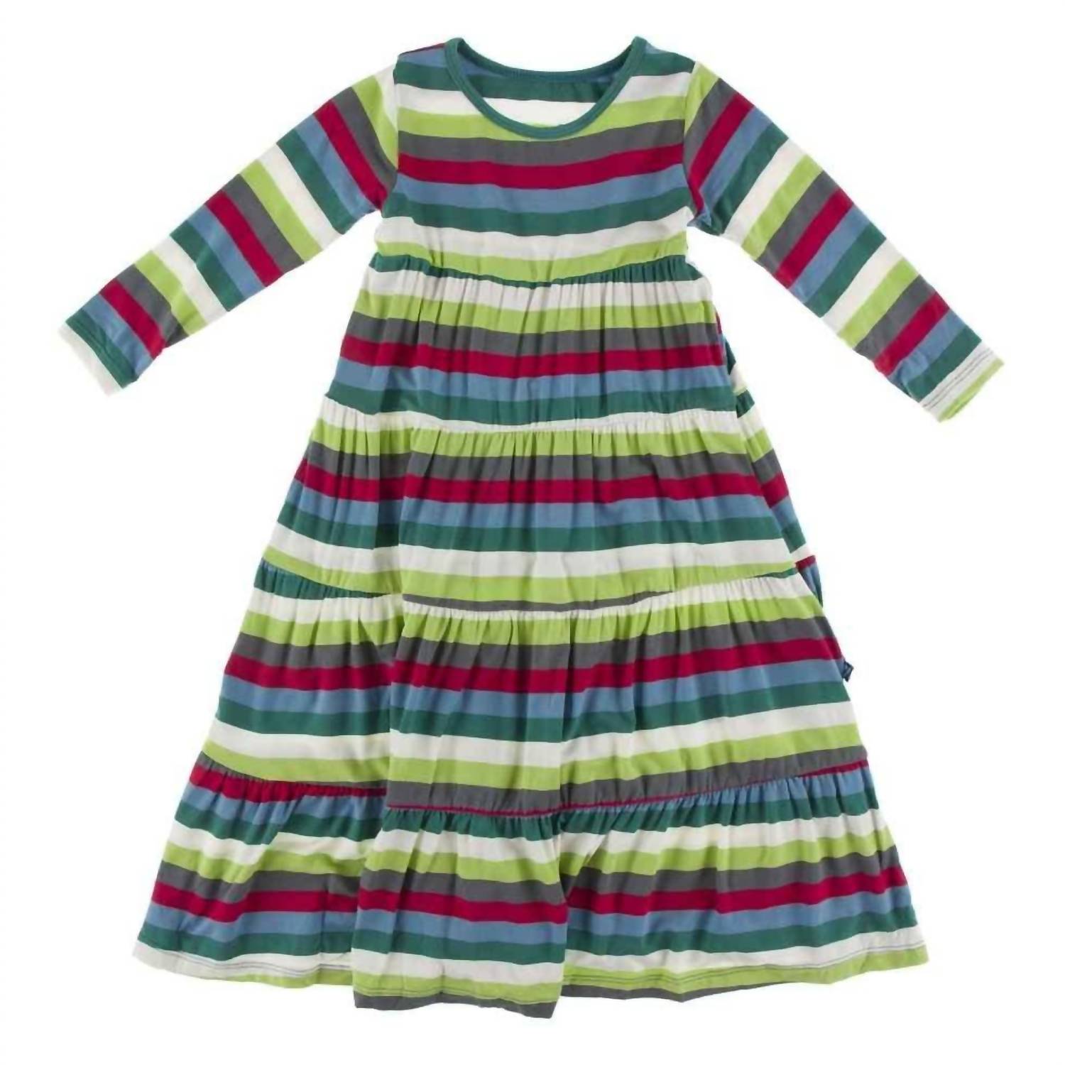 Kickee - Girls' Bamboo Print Long Sleeve Tiered Dress