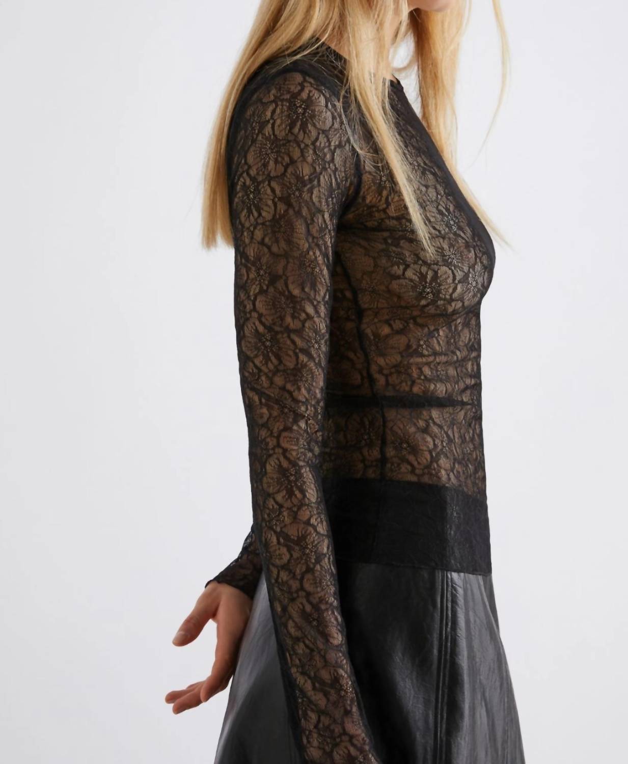 MARELLA Ebano Lace Stretch Long Sleeve Top in black - women's long sleeve top - detail view