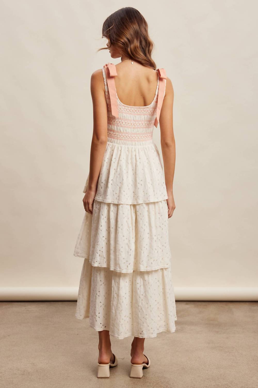 Listicle - Smocked Tie Shoulder Lace Maxi Dress