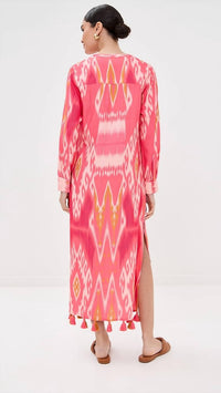 FIGUE Margaux Kaftan in salome ikat sunset coral - women's shirt - alternate view