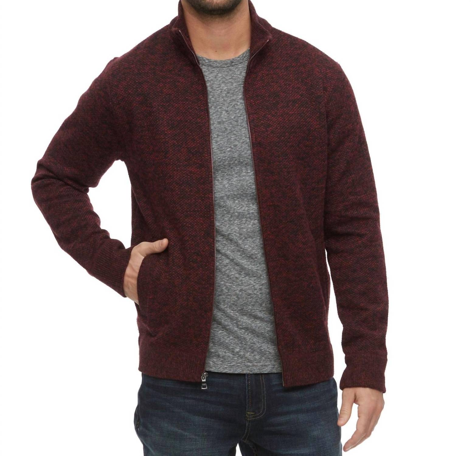Flags & Anthem Roen Marled Mockneck Sweater in maroon - men's sweater