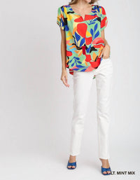 Umgee - Short Sleeved Abstract Print Top